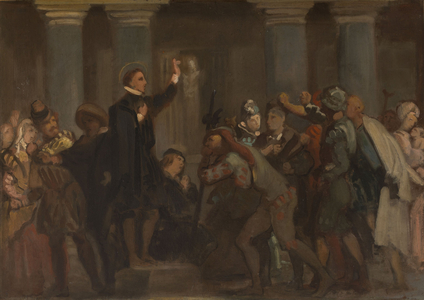 Sketch for Saint-Séverin church: L'Enfance de Saint François de Sales - Saint François de Sales prêchant les hérétiques du Chablais, circa 1852 (oil on cardboard, plywood)