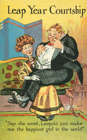 Leap year courtship (colour litho)