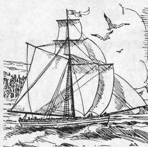 Drawing the emigrant ship "Restauration" which in 1825 traveled from Stavanger to …, 1825 (photo)