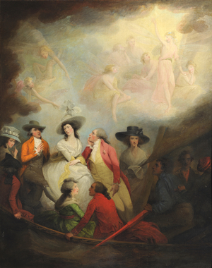 Allegorical Scene with the Prince of Wales, later George IV (1762-1830) and Friends in a Boat: Mrs Maria Anne (née Smythe) Fitzherbert (1756-1837), Richard Brinsley Sheridan (1751-1816) Elizabeth Linley, Mrs Sheridan (1754-1792), Jacob Pleydell Bouverie, 2nd Earl of Earl of Radnor (1749-1828) and Elizabeth Stephens, Mrs William Hallett (1764-1833)