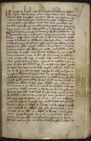 Royal 12 C. XII Opening page of the 'Romance of Fulk of Fitz-Warin' (ink on vellum)