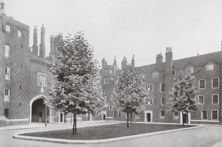 Holborn, Lincoln's Inn, Old Square, looking SE, Gatehouse, 1518, Chambers, 1609, with later alterations (b/w photo)