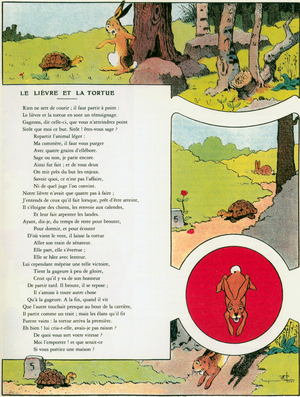 The Hare and the Tortoise, illustration from 'Fables' by Jean de la Fontaine, 1905-06 (colour litho)