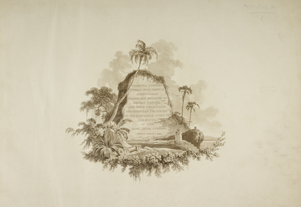 Engraved frontispiece of sketch collection with text.