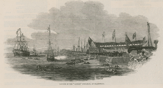 Launch of the Alfred at Blackwall (engraving)