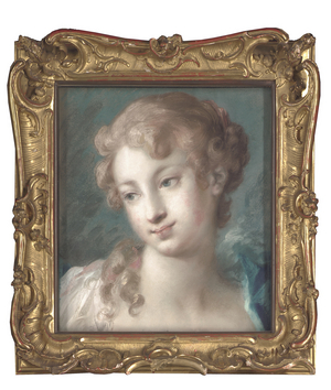 Head of a girl looking down to the left (pastel)