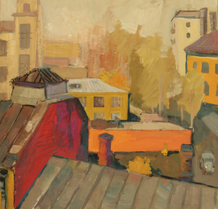 Moscow Roofs, View from the Moscow Textile Institute, 1969 (tempera on paper)