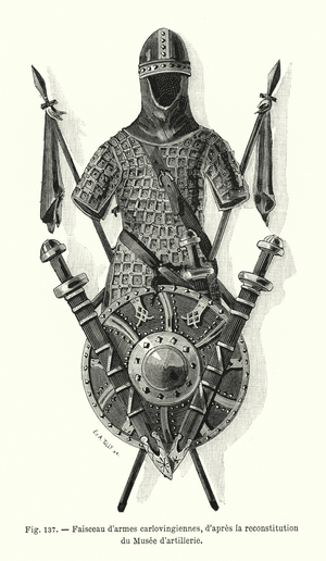 Faisceau d'armes carlovingiennes, d'apres la reconstitution du Musee d'artillerie (engraving)