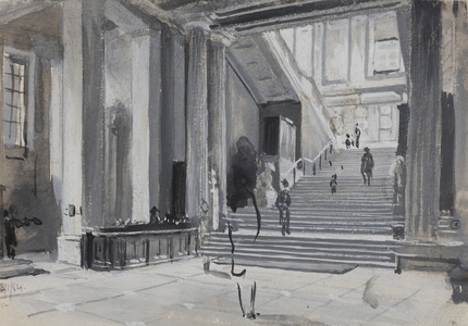 Interior view of the British Museum showing the main staircase, 1884 (wash & bodycolour on paper)