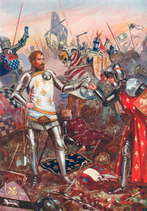 The Surrender of John I of France at the Battle of Poitiers, September 19th, 1356 (colour litho)