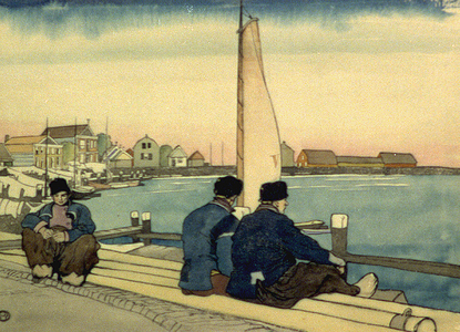 Waiting for wind and tide watercolour by Edward Penfield, 1866-1925