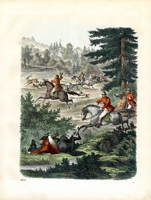Hunting Scene with Deer and Riders (engraving)
