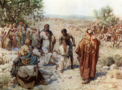 Joseph taken out of the pit and sold into slavery by his brothers. - Bible, 1925 (print)