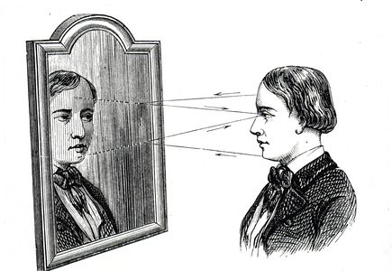 The reflection of an object in a plane mirror