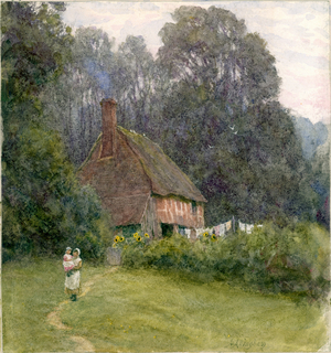 Cottage with Figures (b/c & w/c on paper)
