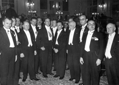 Goebbels with artists at the 9th Congress of Composers and Authors (b/w photo)