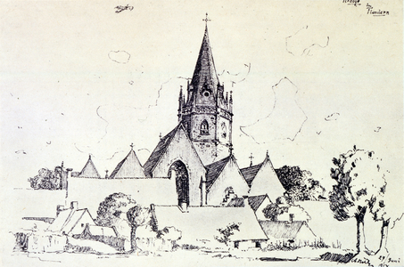 Drawing by Adolf Hitler depicting the village of Ardoye in Flanders 1917.