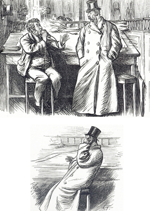Cartoon commenting on the delights of the new fangled telephone, 19th century