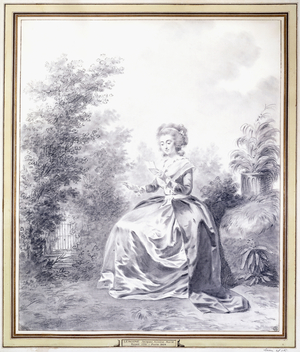 Portrait of Elisabeth Louise Vigee-Lebrun Reading a Letter Seated in the Garden (black chalk)