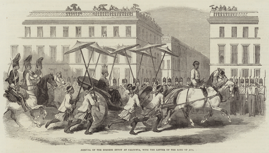 Arrival of the Birmese Envoy at Calcutta, with the Letter of the King of Ava (engraving)