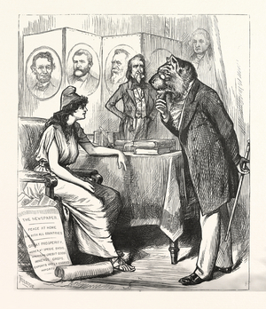 Change is Necessary Democratic Cry, US, USA, Engraving 1880, Politics, Political, Politic, Campaign, Patriotic