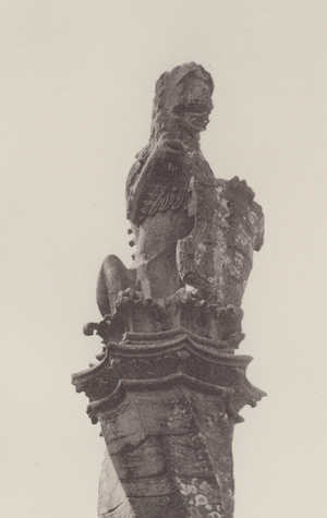 Heraldic Stone Finial, Mapperton Manor House, Dorset (b/w photo)