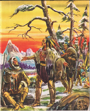 Anthony Henday and the Blackfeet (colour litho)