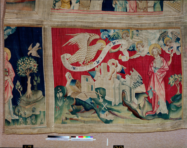 Apocalypse Tapestry, Cartons of the painter Hennequin de Bruges, atelier Nicolas Bataille. no 23, Quatrième trompette: l'aigle de malheur, 1373-1380 (textile)