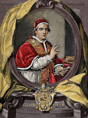 Clement XIV (1705-1774). Italian Pope, born Giovanni Vincenzo Antonio Ganganelli.  Engraving.