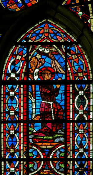 Window w211 depicting St Helen receives a blessing (stained glass)