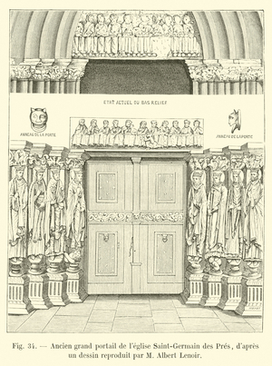 Ancien grand portail de l'eglise Saint-Germain des Pres, d'apres un dessin reproduit par M Albert Lenoir (engraving)