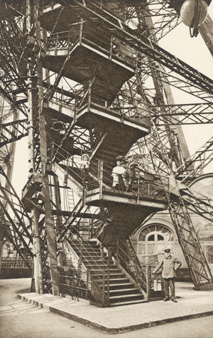 La Tour Eiffel: Escalier conduisant du premier au deuxieme etage, 357 marches (b/w photo)