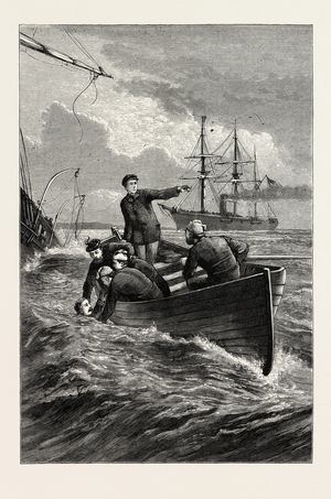 Boat of the Deerhound Rescuing Captain Semmes, American Civil War,USA, 1870s Engraving