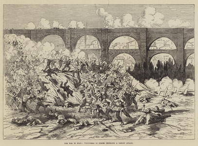 The War in Spain, Volunteers of Teruel repelling a Carlist Attack (engraving)