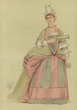 Women's costume of the reign of Queen Anne, 1714 (colour litho)