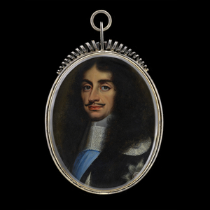 Portrait of King Charles II (1630-1685), wearing black robes and the sash and star of the Order of the Garter, c.1665 (oil on copper)