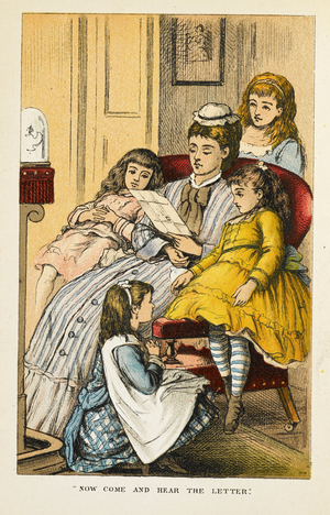 'Now come and hear the letter." A mother and four daughters.