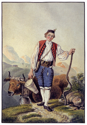 Cowherd in Switzerland, 19th century (engraving)