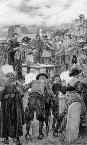 Signing the covenant in Greyfriars Churchyard, Edinburgh (litho)