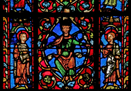 Window w0 depicting a king and two prophets on the Tree of Jesse (stained glass)