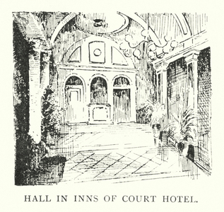 Hall in Inns of Court Hotel (litho)