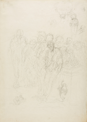 A Group of Men, and Other Sketches, 1857 (black crayon over traces of charcoal on ivory laid paper)
