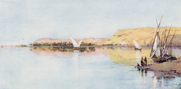 The Nile near Temeh (colour litho)