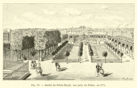 Jardin du Palais-Royal, vue prise du Palais, en 1774 (engraving)