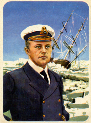 The british explorer Robert Falcon Scott at the South Pole., c.1950 (print)