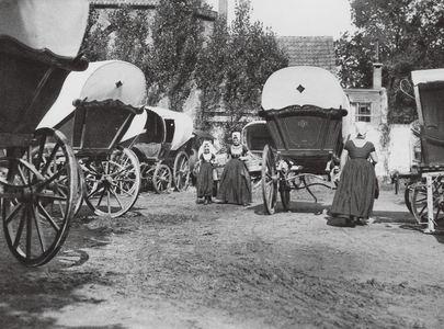 Holland: Zeeland; In these quaint tilted carts the peasants go to market (b/w photo)