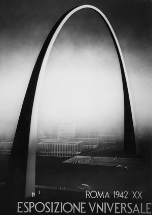 Italy, Rome, manifesto of the universal exposition, 1942 (b/w photo)