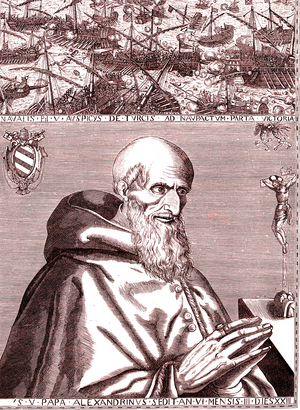 The Pope Pius V make alliance with the Spanish fleet and Venice Italian fleet against the Turkish in the battle of Lepante in October 1571, 1881