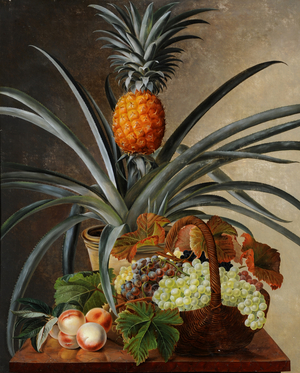 Still Life of a Pineapple Plant, Grapes and Peaches on a Table