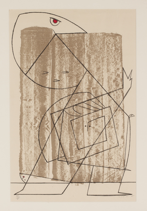 Man at the Edge of the Woods, 1954 (colour litho with red hand-colouring)